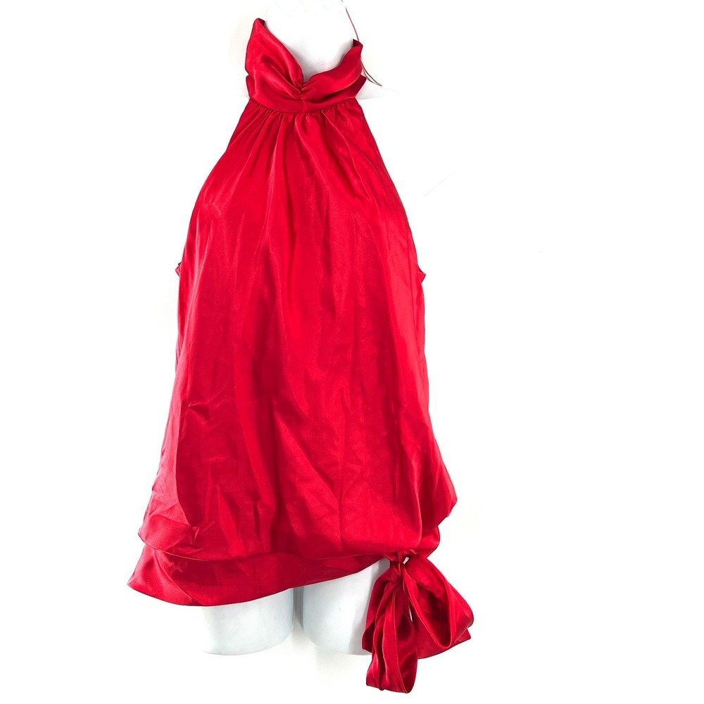 NW‎ collections y2k satin high neck halter top long bow red party blouse date S